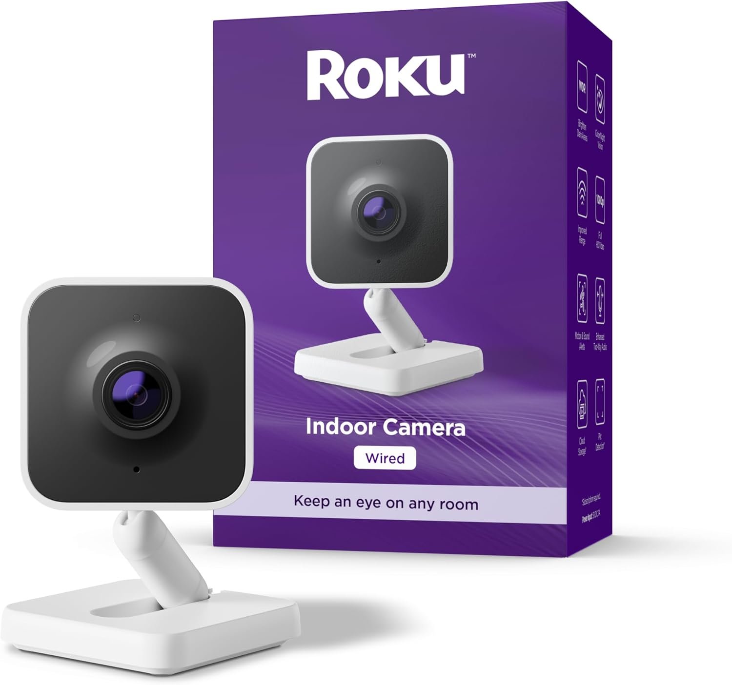 Roku Indoor Camera – Home Security – 1-Pack – Wired Security Camera & Pet Monitor with 1080p HD Color Night Vision, Works with Alexa & Google, Motion & Sound Detection, WDR & WiFi 6