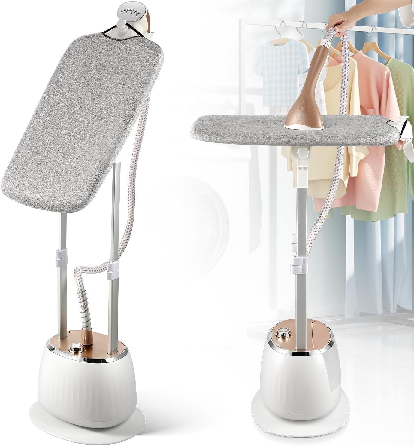 1800W Commercial Standing Garment Steamer for Clothes, Professional Steamer Iron, 1.6L Tank for 1 Hour Steam, 25s Fast Heat-Up, 10 Steam Settings, with 2 in 1 Ironing Board & Auto Shut-Off