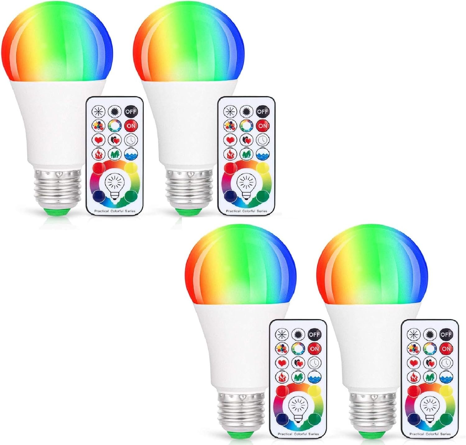 LED Light Bulbs Christmas, 4 Pack Dimmable E26 LED Light Bulb, 10W RGBW Color Changing Light Bulb with Remote Control, Decorative Lights, Mood Light Bulb, Great for Home Decor, Stage, Party and More