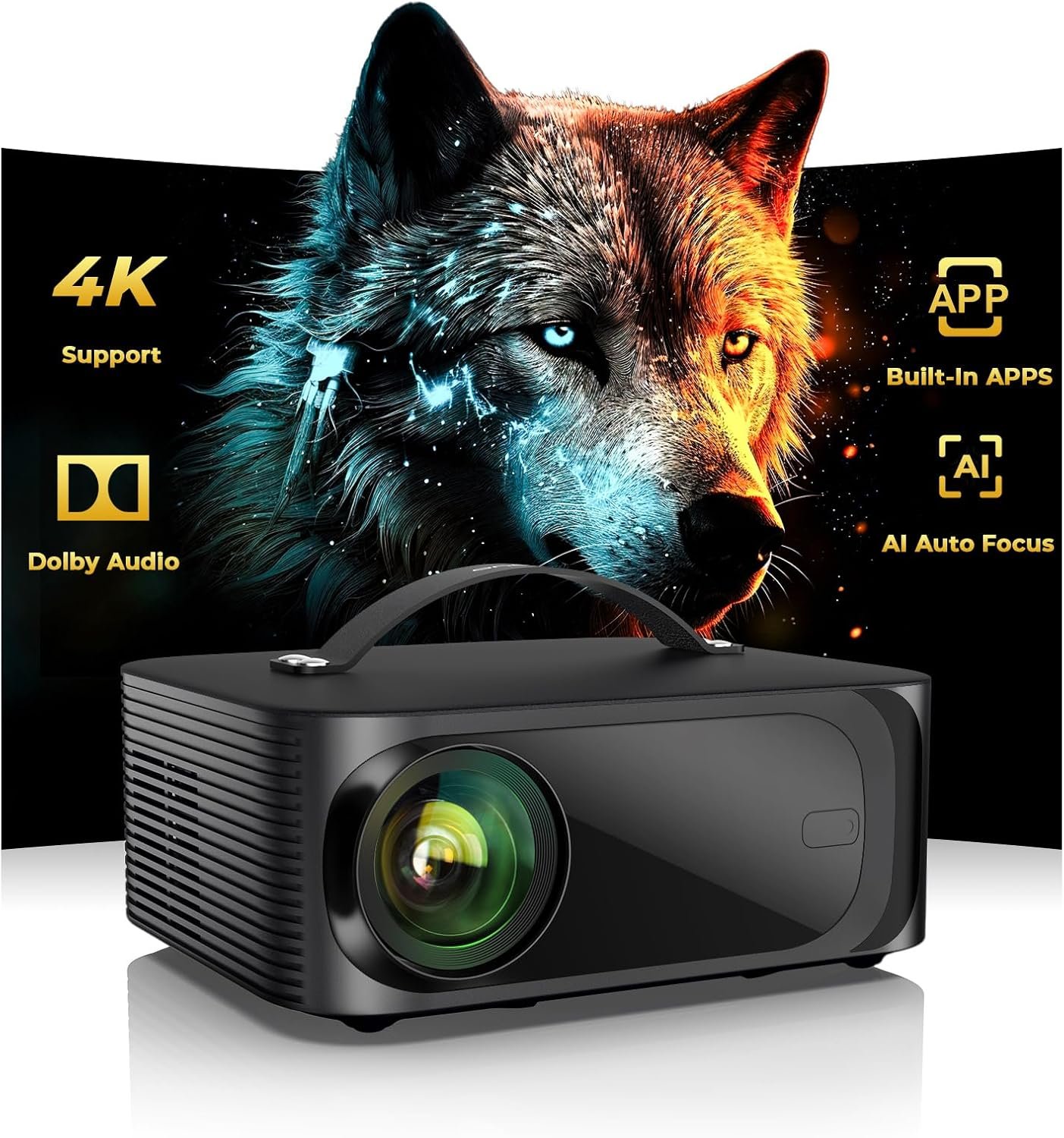 [Official Licensed APPs/1500 ANSI] Outdoor-Projector-4K with Wifi6 and Bluetooth, Smart TV OS & DoIby Audio, Portable Projector with YouTube/PrimeVideo, ONOAYO 1080P Proyector with 300 ”Display
