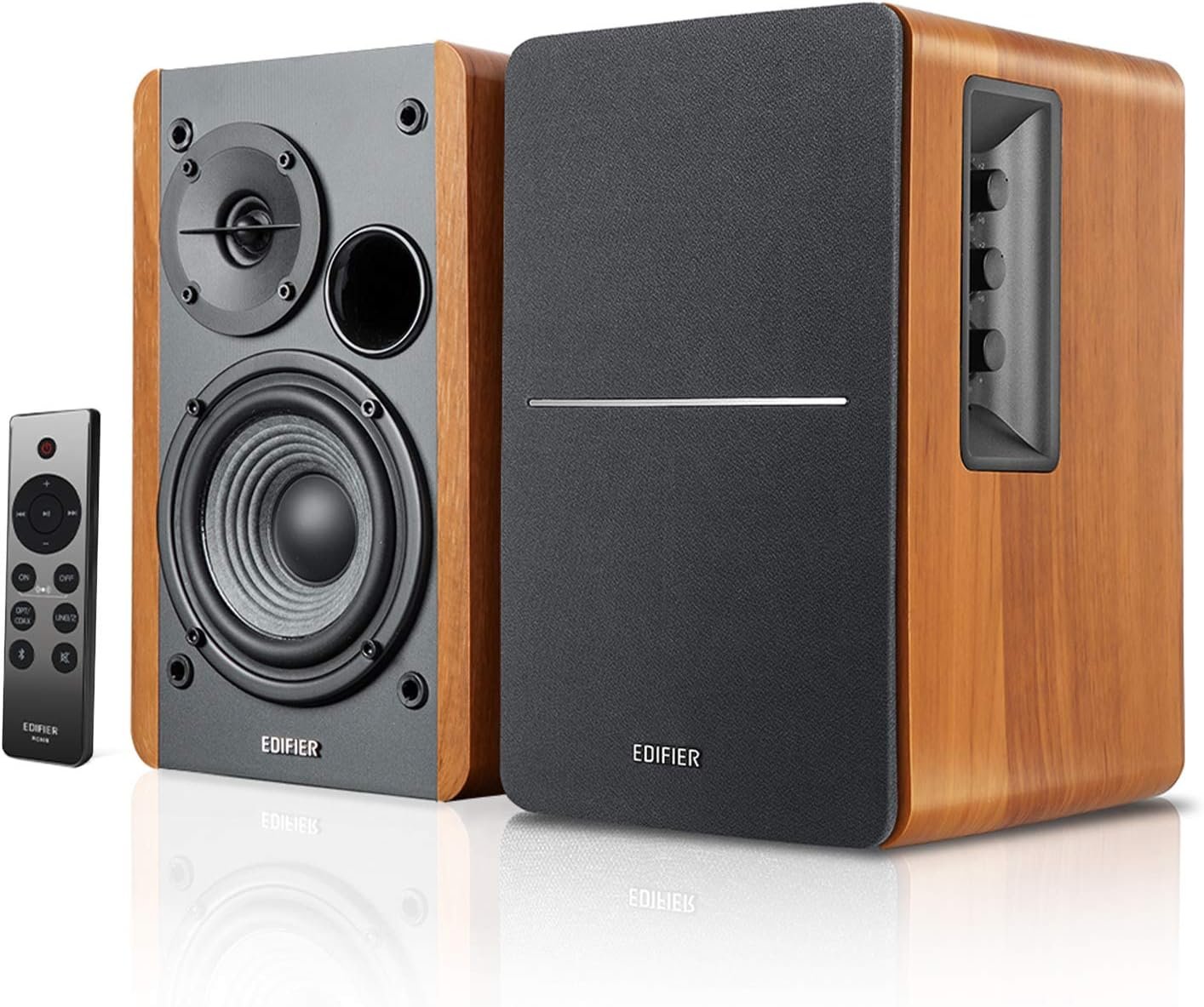 Edifier R1280DBs Active Bluetooth Bookshelf Speakers – Optical Input – 2.0 Wireless Studio Monitor Speaker – 42W RMS with Subwoofer Line Out – Wood Grain
