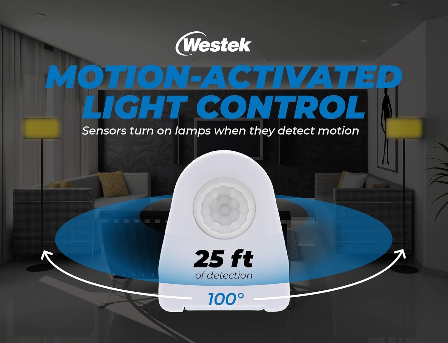 Westek Plug In Motion Sensor Outlet Light Control, 2 Pack – Indoor Motion Sensor Device Activates Lights When Motion is Detected – Ideal for Dark Hallways – 25ft Range, 6 Foot Cord (MLC12BC-4)