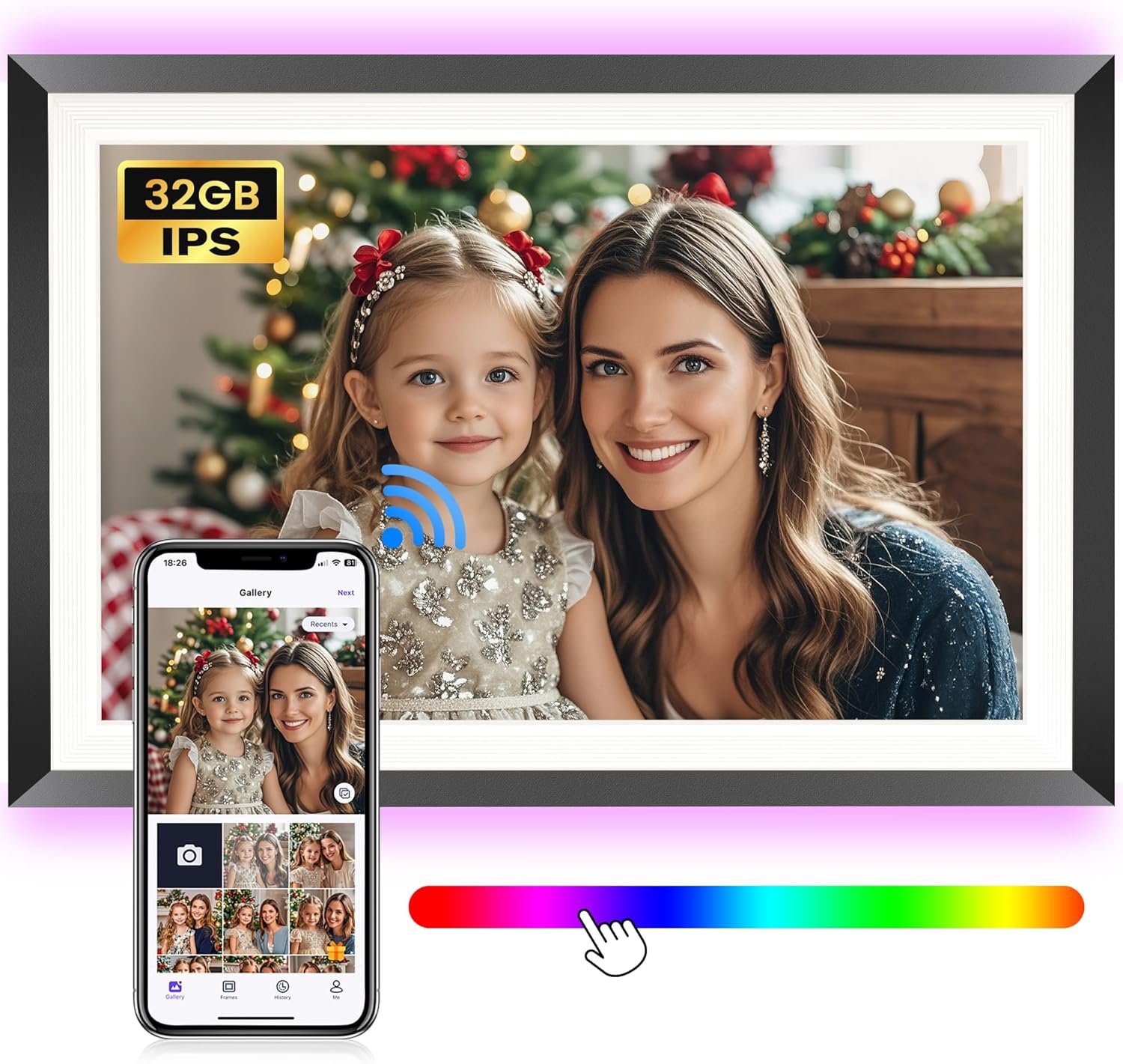 FANGOR 10.1″ WiFi Digital Picture Frame with LED Light, Electronic Photo Frames with 32GB Memory Support USB/SD Card, 1280×800 IPS Touch Screen, Share Moments Instantly via Uhale Anywhere