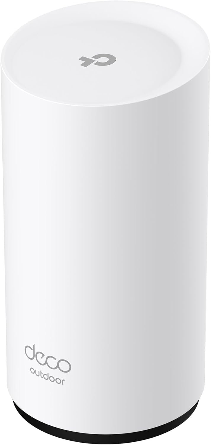 TP-Link Deco BE25-Outdoor BE5000 Dual-Band Wi-Fi 7 Outdoor Mesh WiFi Extender Unit | Up to 2,800 sq.ft | 2 * 2.5G PoE+ Ports, IP65 Waterproof, MLO| Multiple Mounting Options| Secure by Design, 1-Pack