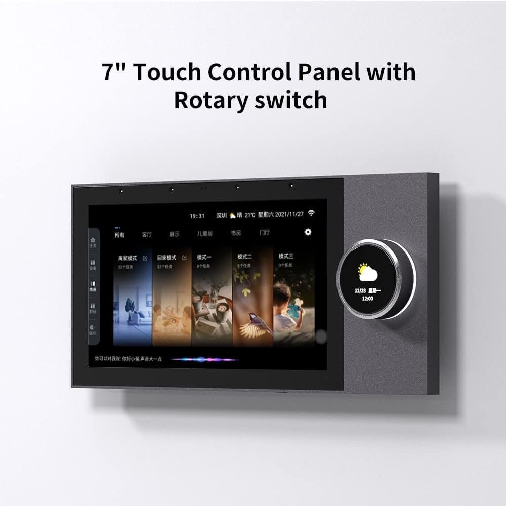 Smart Home Control Panel,7” Dimmer and Background Music Player,Multifunctional Intelligent Control Touch Screen,Smart Life Tuya App Control Timer Switch for Smart Appliances