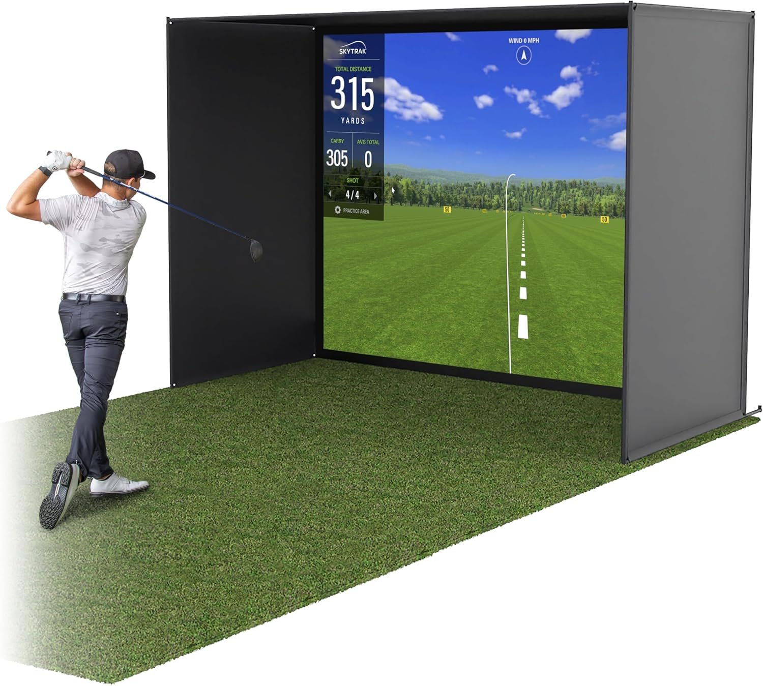 GoSports Golf Simulator Enclosure Nets – Choose 10 x 8 ft, 12 x 9 ft, or 14 x 8 ft – Complete Set with Frame and HD Impact Screen Kit